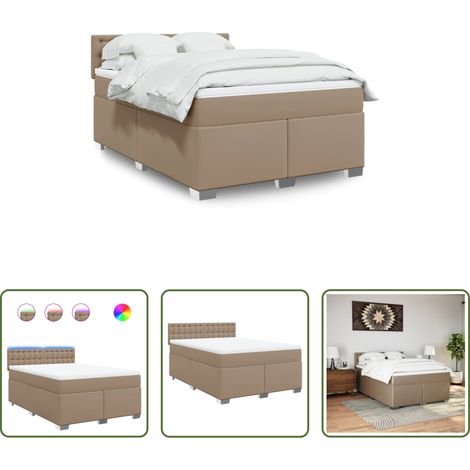 vidaXL Surmatelas - Sommier à lattes de lit avec matelas Cappuccino 140x190 cm (1/5)