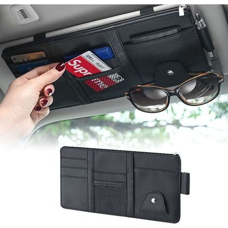 Organisateur de pare-soleil de voiture, pochette de rangement zippée en cuir pour pare-soleil, porte-cartes de visite multifonctionnel, universel pour hommes et femmes, intérieur de voiture.