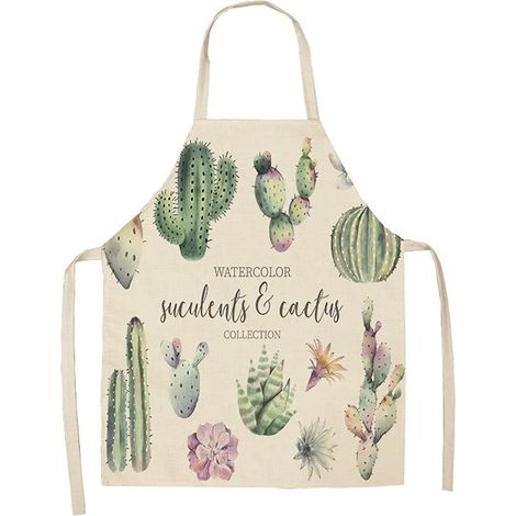 Tablier Cactus Imprimé - Tablier Cuisine Lavable Étanche et Résistant à l'Huile - En Mélange Lin - Pour Nettoyage Maison et Activités Parent-Enfant - 1 Pièce (1/4)