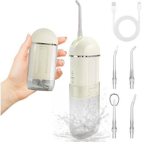 Mini hydropulseur de voyage - Irrigateur buccal pliable et rechargeable - Nettoyeur de dents portable - Convient aux appareils orthodontiques, aux dents sensibles et aux déplacements - Blanc (1/5)