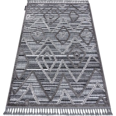 Carpet MAROC P657 Diamonds, Zigzag, Ethnic black / grey Fringe Berber Moroccan shaggy grey 140x190 cm
