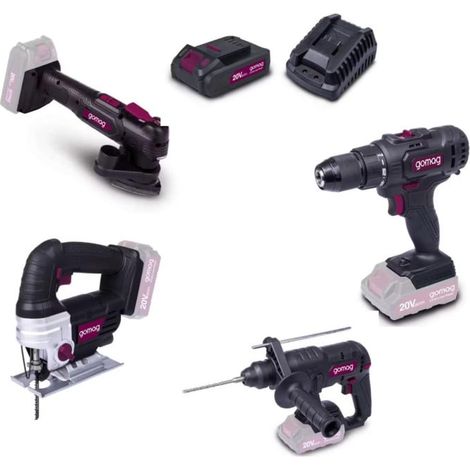 Gomag Akku-Werkzeug-Set 20 V Bohrschrauber Bohrhammer Stichsäge Multi-Tool
