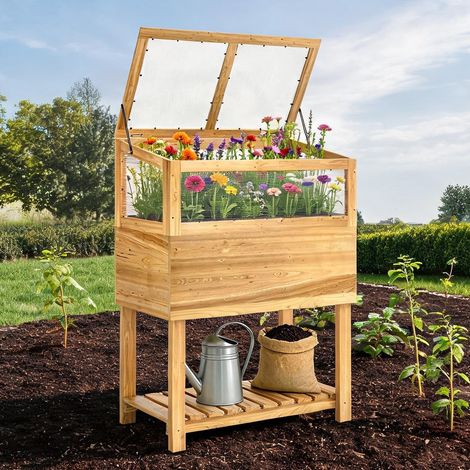 Coffre de jardin surélevé avec châssis 75 L bois de sapin et (1/5)