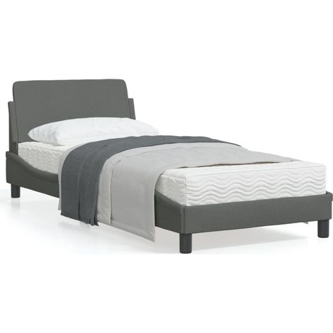 Cadre de lit avec tête de lit Gris foncé 90x190 Tissu (1/5)