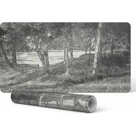 Alfombrilla antideslizante moderna para equipos de TV con dise帽o de bosque en boceto, 100x50 cm.