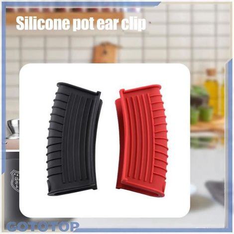 Support de poignée chaude en silicone Lot De 4 Maniques En Silicone Pour Poignées De Casseroles Et table cuisine Noir Noir (1/4)