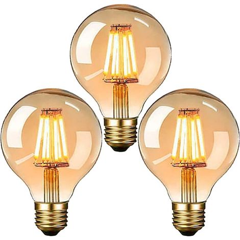 Bombilla Edison vintage, bombilla LED vintage E27 G80 de 6W, luz blanca cálida con filamento antiguo, ideal para iluminación nostálgica y retro en el hogar, cafetería, bar, paquete de 3 (1/5)