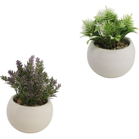 TrAdE Shop Traesio - Set 3pz Vasetto In Ceramica Bianco Rotondo Con Piantina Artificiale Assortita 8cm 164247 - (1/2)