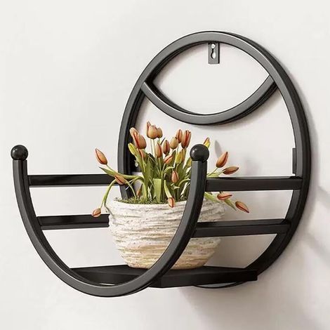 Support mural pour plantes, étagère à plantes en fer forgé, convient aux plantes succulentes, aux herbes aromatiques et aux plantes en pot (noir, 25x25x15 cm) (1/4)