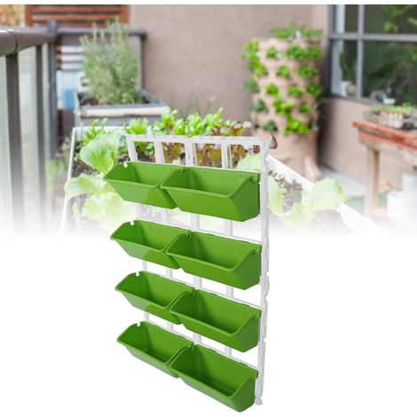 Vertikaler Wandpflanzkasten Hängende Blumentöpfe, PP ABS 8er-Set, 106 x 67 cm Hellgrün Einfache Montage für Balkon, Garten, Terrasse, Zaun, Veranda (1/5)
