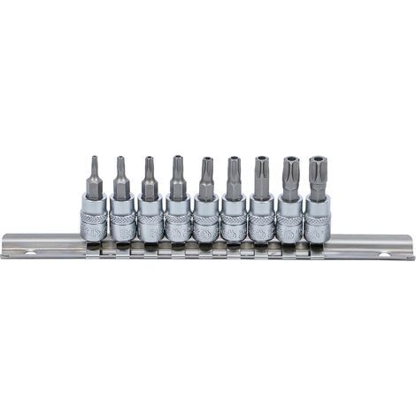 9-Piece Torx Bit Socket Set 6.3 mm T10-T50 Chrome-Vanadium Steel Metal Rail (1/3)