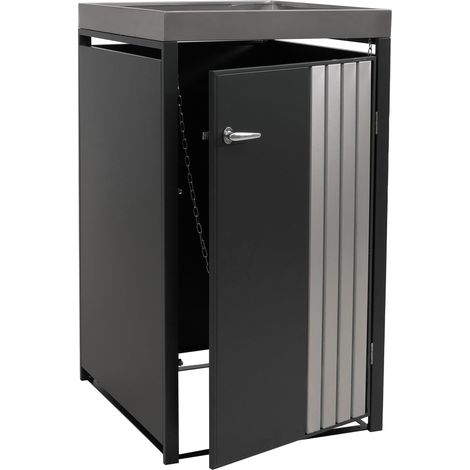 [NEUWERTIG] 1er-Mülltonnenverkleidung HHG-362, Mülltonnenbox mit Pflanzkasten, Metall 125x68x84cm 35kg anthrazit Edelstahl