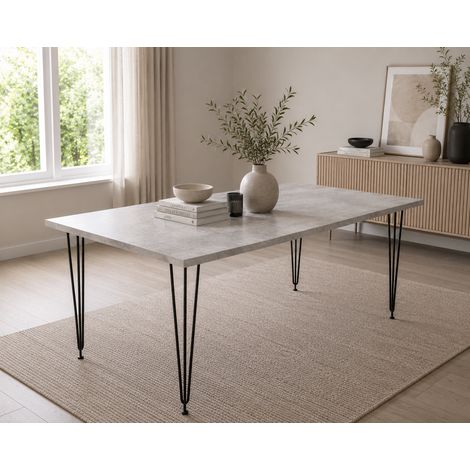 Modern Grey Rectangular Dining Table with Hairpin Legs – Compact Kitchen & Dining Room Table (L140) (1/5)