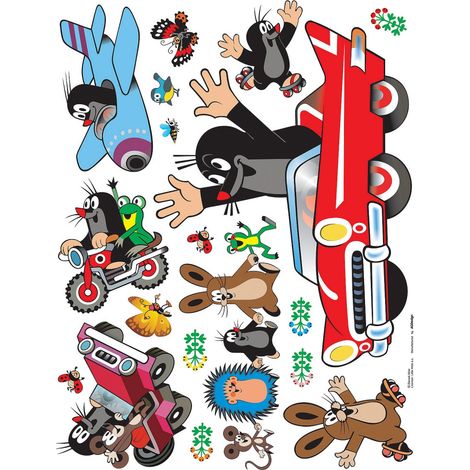 Sticker Petite taupe voiture rouge - 1 planche 65 x 85 cm (1/5)