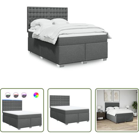 vidaXL LED-Leuchten - Boxspringbett mit Matratze Dunkelgrau 140x200 cm Stoff (1/5)