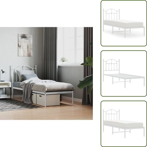 Cadre de lit métal sans matelas avec tête de lit blanc 75x190cm - Cadre De Lit - Lit Double - Lit Metal - Lit Blanc - Meuble Chambre (1/5)