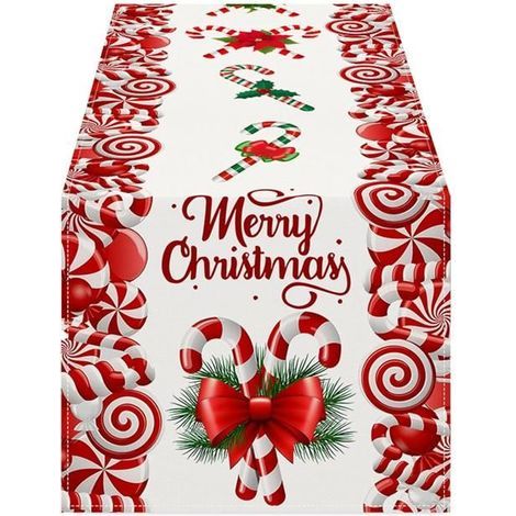 Festive candy cane table runner, perfect for homes and restaurants.