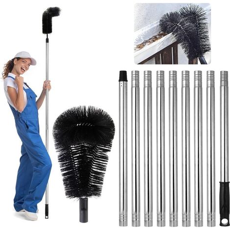 Brosse De Nettoyage De GouttièRe Avec Manche TéLescopique Extensible De 3,1 M, Nettoyeur De GouttièRe, Nettoyant Toiture, Outil De Nettoyage De Facile à Retirer (1/5)