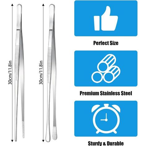 2 Pièces Pincette de Cuisine Acier Inoxydable 30cm Pincette Culinaire de Precision Professionnel Pince à Épiler de Cuisine Pince a Viande pour Cuisiner Griller et Cuire (1/5)