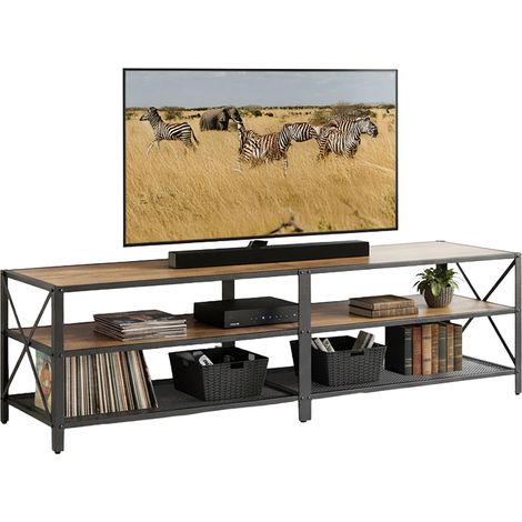TV-Lowboard Relaxdays, 4 scomparti, per TV fino a 75 pollici, tavolo TV, HxLxP: 52 x 180 x 39 cm, marrone/nero