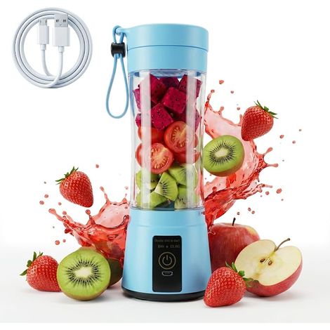 Portable Mini Blender for Milkshakes Smoothies 380ml with 6 Upgraded 3D Blades USB Rechargeable for Gym, Office and Outdoor, Blue (1/5)