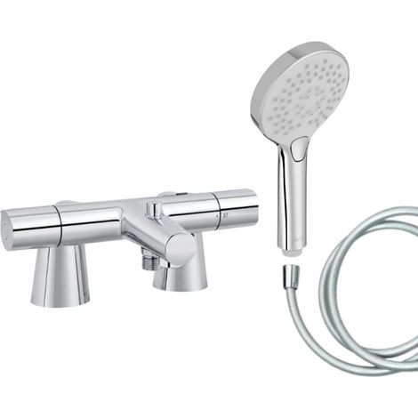 Mitigeur baignoire JACOB DELAFON Simone + pommeau de douche Metro + flexible de douche lisse + colonnettes (1/5)