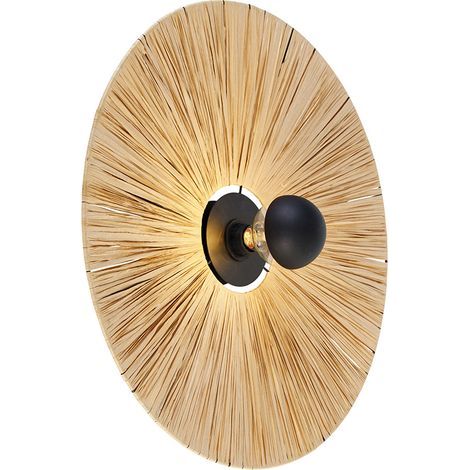 Qazqa – Plafonnier rustique noir avec corde 60 cm – Éclairage intérieur – Culot E27 – Hauteur 11,5 cm – Luminosité variable (1/5)