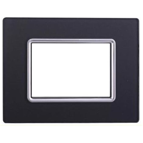 Placca In Vetro ETTROIT Serie Space 3 Posti/Moduli 503 Compatibile Con Bticino Living, Disponibili Bianco Nero Silver Acciaio Scuro Oro  (Acciaio Scuro) (1/2)