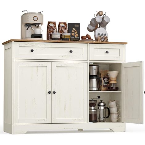 VASAGLE Siren Collezione Credenza Madia, Mobile Soggiorno in Truciolato, Buffet per Cucina e Ingresso, Ripiani Regolabili, 106,8 x 40 x 80 cm, Bianco Nuvola, LSC531WJ01 (1/5)