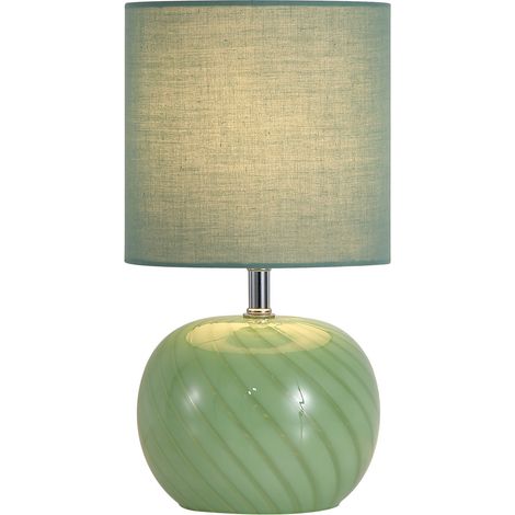 Searchlight Fete Lampe de table, verre vert, abat-jour en lin 1x E27 (1/5)