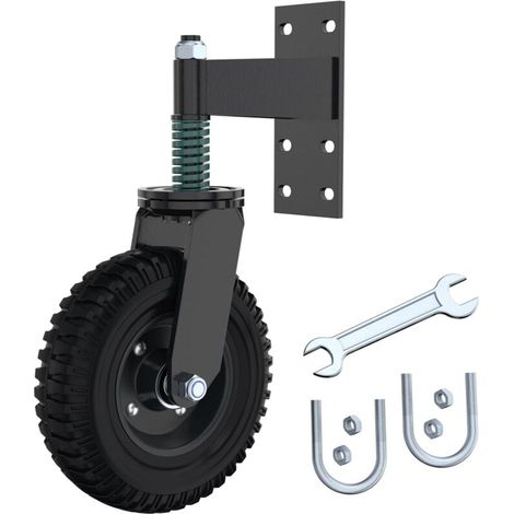 Roue de portail 20 cm pour portail en métal Capacité 275 kg Ressort rotatif à 360 ° Absorbe les chocs Heavy Duty Castors Outil d'installation inclus (1/4)