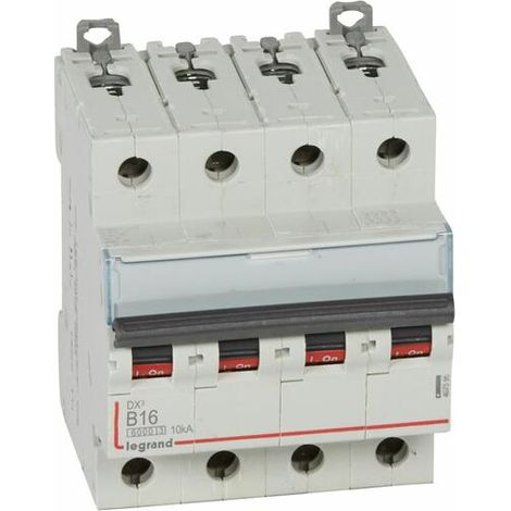 Disjoncteur DX³6000 10kA arrivée haute et départ bas à vis 4P 400V - 16A - courbe B - 4 modules - LEGRAND