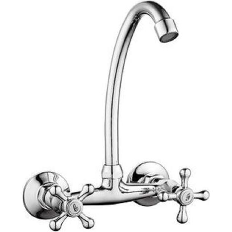 TRADE SHOP - Miscelatore Rubinetto Parete Manopole A Croce Cucina Lavello Ottone Roma 69407 - (1/2)
