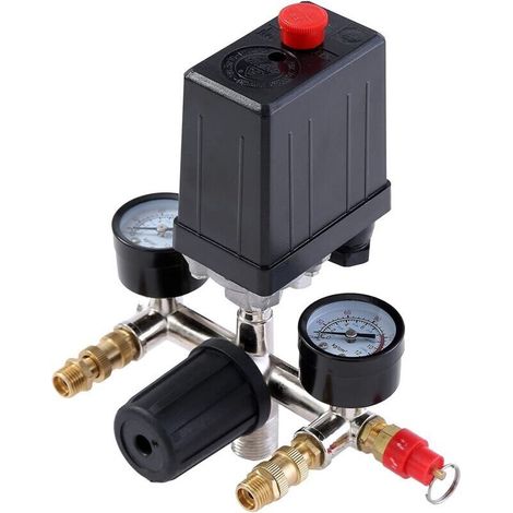 240V Air Compressor Pressure Switch, Pressure Regulator for Air Compressor with Pressure Gauge and Valve, Pressure Switch with 2 Displays (1/4)