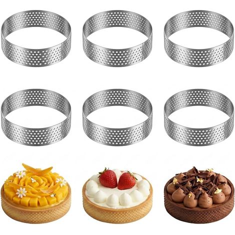 Lot de 6 Cercles à Pâtisserie en Acier Inoxydable 304 - Moules à Tartelette Perforés pour Mousse, Quiches, Desserts Français (Rond) (1/5)
