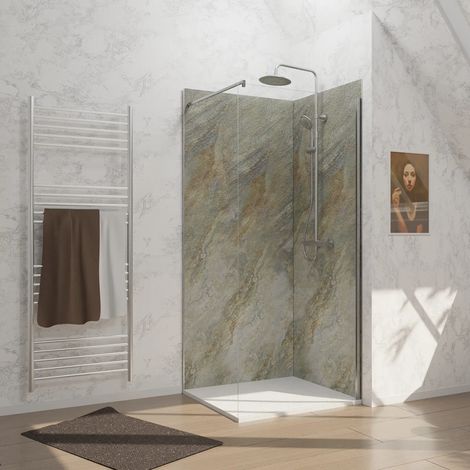 Pack 2 Paneles Murales Piedra Wood Stone 90x210cm con Perfiles Cromados