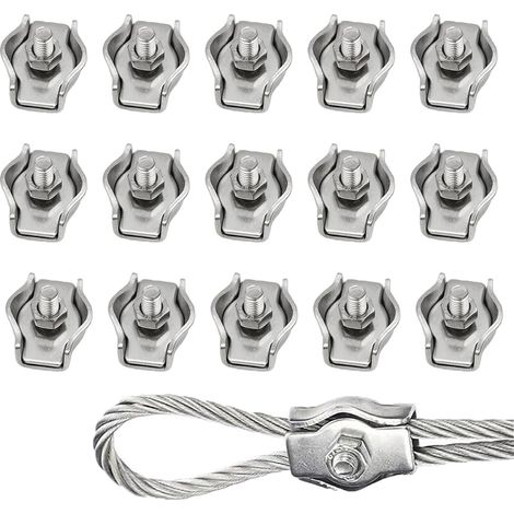 15 pezzi di morsetti per cavi in acciaio M2, morsetti per cavi in acciaio inox 304, clip per funi, clip per cavi simplex per cantieri edili e navi, stendibiancheria 17x9mm (1/5)