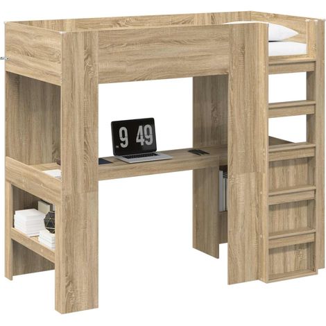 Maison Exclusive - Etagenbettgestell mit Schreibtisch Sonoma-Eich