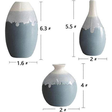 Vase à fleurs en céramique, lot de 3 vases en céramique bleue Anguipie (1/5)