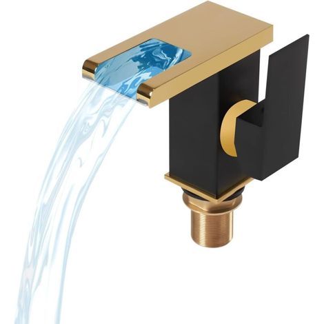 Robinet de lavabo de salle de bain LED 3 couleurs changeantes éclairage bec cascade robinet de lavabo pour robinet de salle de bain (noir + doré) (1/4)