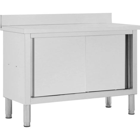 FIMEI Table de travail avec portes coulissantes 120x50x(95-97)cm Inox (1/5)
