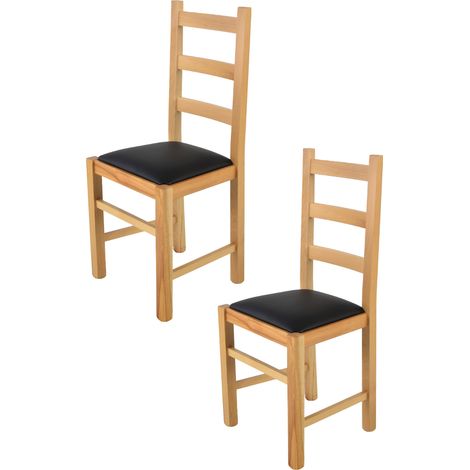 Tommychairs - Set 2 sedie modello Rustica per cucina bar e sala da pranzo, robusta struttura in legno di faggio color naturale e seduta rivestita in pelle artificiale colore nero