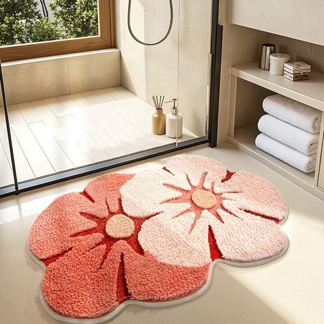 Tapis de bain rose à fleurs 45×70 cm antidérapant (1/5)
