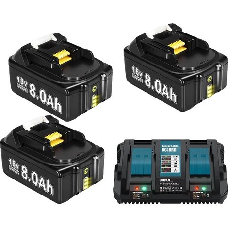 Batería para herramientas eléctricas, capacidad de 8000 mAh, compatible con BL1830, 3 x 8,0 Ah, 1 x cargador de 6 A (1/2)