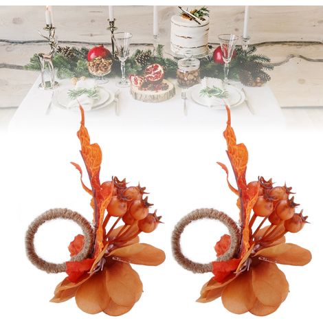 [Serviettenring-Set] [2 Stück] [Kunstblumen-Dekoration mit künstlichen Blumen und Hanfseil] für Hochzeiten, Jubiläen, Partys, Weihnachten und Silvester (1/5)