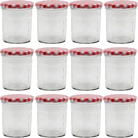Bocal hermétique - JUANIO - Lot de 12 - 185 ml - Ø7 x H8.5 cm - Couvercle rouge à carreaux (1/4)
