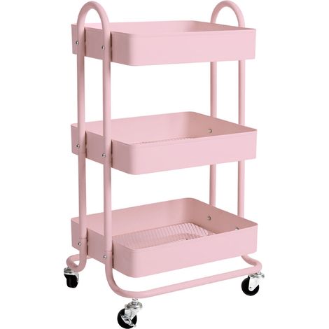 Levede 3 Tiers Kitchen Trolley Cart Steel Storage Rack Shelf Organiser Pink