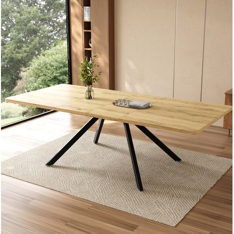 Tavolo da pranzo allungabile 240x90x74.5 cm, 3 lunghezze, guide rinforzate, MDF color rovere (1/5)