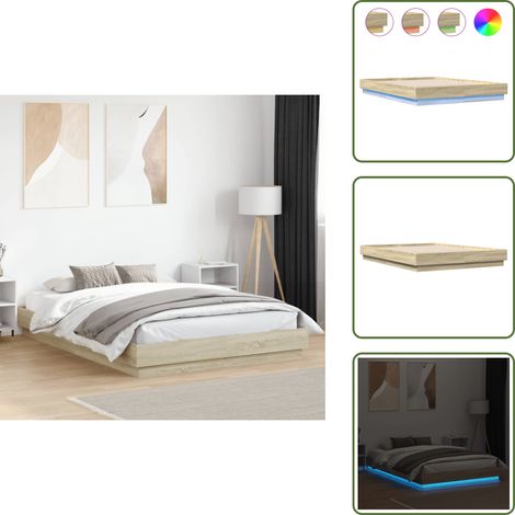 Letto con doghe - vidaXL Giroletto con Luci LED Rovere Sonoma 140x200 cm - Letto con luci led rgb