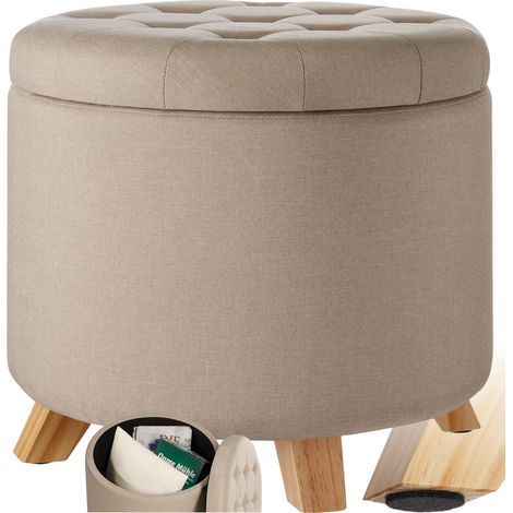Tabouret avec coffre de rangement aspect lin SUNA capitonné - (1/5)